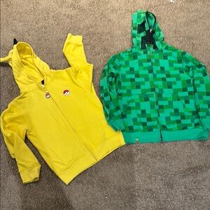 Pokemom and Minecraft hoodies ,set 2           Kids Yellow and Green Hoodies